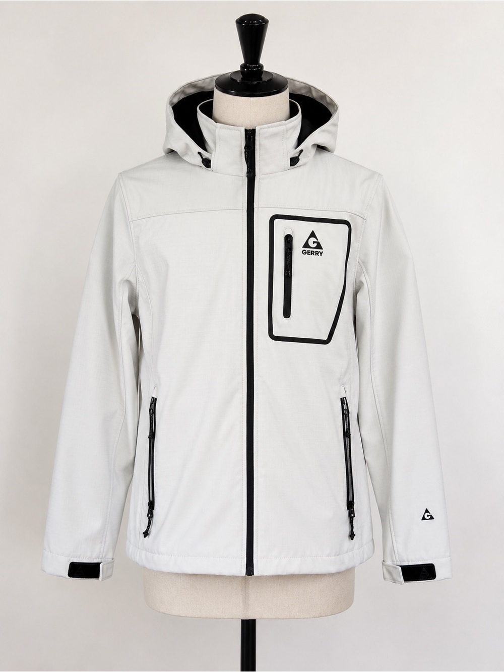 Gerry Men’s Large White Softshell Hooded Jacket Water Resistant Zip Up